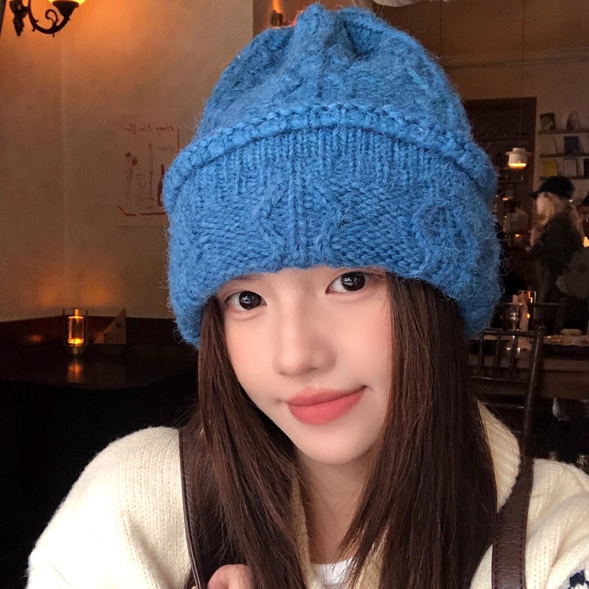 Beanie Cuffed Knit - Gorro de malha creme para mulheres,
